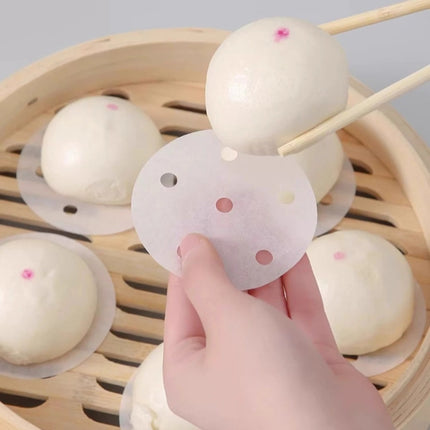 100pcs Food Grade Disposable Round Non-stick Steamer Paper Perforated Buns Steamer Pads