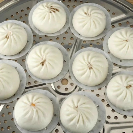 100pcs Food Grade Disposable Round Non-stick Steamer Paper Perforated Buns Steamer Pads
