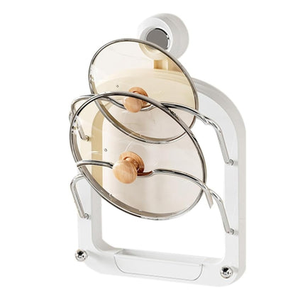 Wall Mount Pot Lids Holder No Punching Suction Cup Double Layer Storage Rack, Cream Color, Milk Tea Brown, Ivory White - DealBuddy