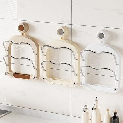 Wall Mount Pot Lids Holder No Punching Suction Cup Double Layer Storage Rack, Cream Color, Milk Tea Brown, Ivory White - DealBuddy