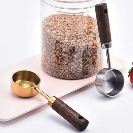 15ml Wooden Handle Stainless Steel Measuring Spoon Coffee Powder Milk Powder Spoon, Silver, Gold - DealBuddy