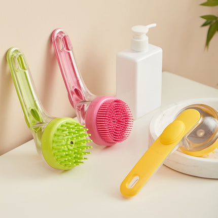 Long Handle Pet Bathing Brush Silicone Dogs Cats Cleaning Massage Brush Grooming Comb, Fine Teeth Yellow, Fine Teeth Blue, Fine Teeth Green, Coarse Teeth Yellow, Coarse Teeth Blue, Coarse Teeth Green - DealBuddy