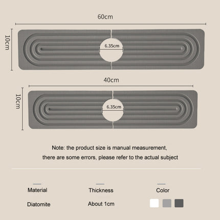 Diatomite Absorbent Mat Fast Drying Stone Kitchen Bathroom Faucet Sink Drainage Mat, 40x10cm+10x10cm, 60x10cm+10x10cm - DealBuddy