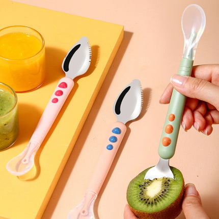 Multi-function Double-head Baby Food Spoon Baby Tableware Fruit Scraper Spoon - DealBuddy
