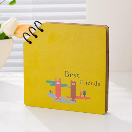DIY Wooden Square Memorial Album Kids Growth Photo Album Cartoon Photo Book