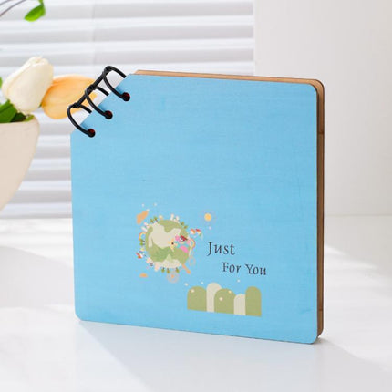 DIY Wooden Square Memorial Album Kids Growth Photo Album Cartoon Photo Book