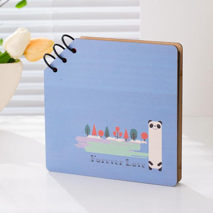 DIY Wooden Square Memorial Album Kids Growth Photo Album Cartoon Photo Book