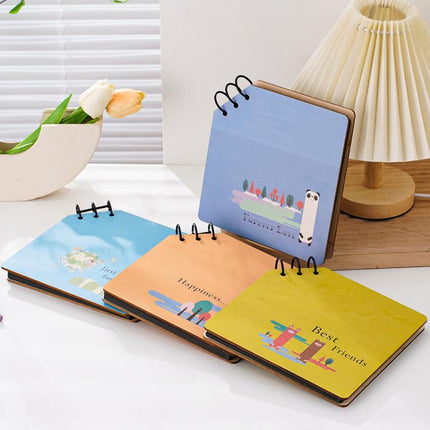 DIY Wooden Square Memorial Album Kids Growth Photo Album Cartoon Photo Book
