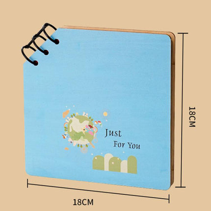 DIY Wooden Square Memorial Album Kids Growth Photo Album Cartoon Photo Book