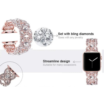 Petaled Metal Diamond Wristband Strap For Apple Watch Series 9 / 8 / 7 / 6 / SE / 5 / 4 / 3, 1215 Silver, 1202 Silver, 1215 Black, 1202 Black, 1215 Rose Gold, 1202 Rose Gold, 1202 Rose Gold Red, 1215 Gold - DealBuddy