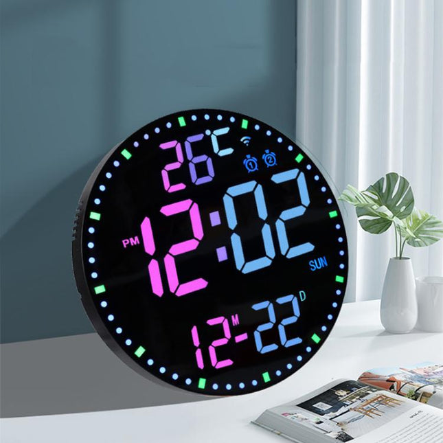 Wifi App Control LED Digital Wall Clock With RGB Light Multi-Functional Alarm Clock