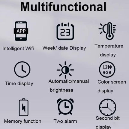 Wifi App Control LED Digital Wall Clock With RGB Light Multi-Functional Alarm Clock