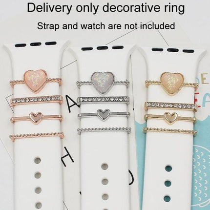 21mm Width Smart Watch Universal Silicone Band Heart Decorative Ring Metal Accessories