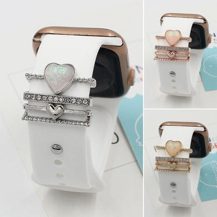 21mm Width Smart Watch Universal Silicone Band Heart Decorative Ring Metal Accessories