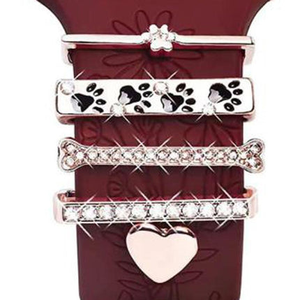 5pcs / Set 20mm Width Smart Watch Silicone Band Decorative Ring Metal Accessories