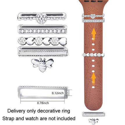 5pcs / Set 20mm Width Smart Watch Silicone Band Decorative Ring Metal Accessories