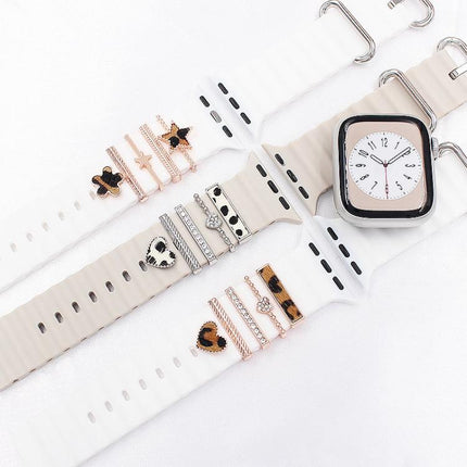 5pcs / Set 20mm Width Smart Watch Silicone Band Decorative Ring Metal Accessories