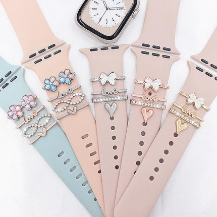 4pcs / Set 22mm Width Smart Watch Silicone Band Decorative Ring Metal Accessories