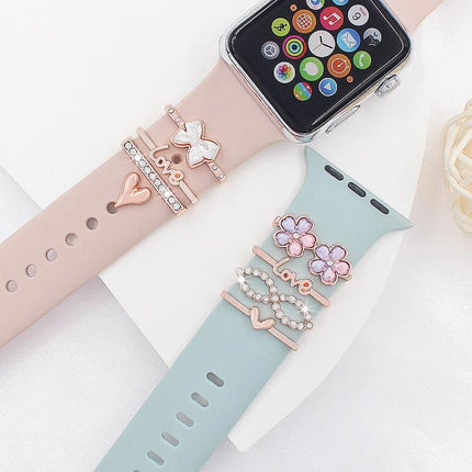 4pcs / Set 22mm Width Smart Watch Silicone Band Decorative Ring Metal Accessories