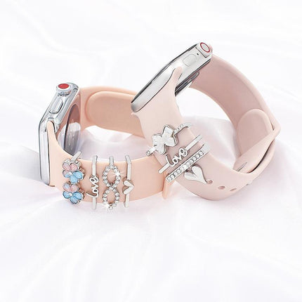 4pcs / Set 22mm Width Smart Watch Silicone Band Decorative Ring Metal Accessories