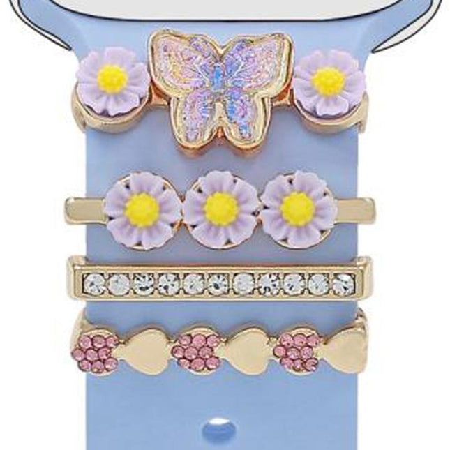 4pcs / Set 22mm Width Smart Watch Butterfly Flower Band Decorative Ring Metal Accessories