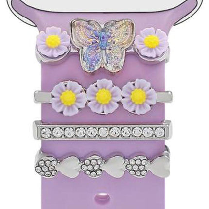 4pcs / Set 22mm Width Smart Watch Butterfly Flower Band Decorative Ring Metal Accessories