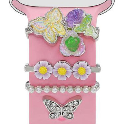 4pcs / Set 22mm Width Smart Watch Butterfly Flower Band Decorative Ring Metal Accessories