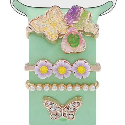 4pcs / Set 22mm Width Smart Watch Butterfly Flower Band Decorative Ring Metal Accessories