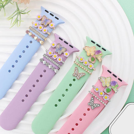 4pcs / Set 22mm Width Smart Watch Butterfly Flower Band Decorative Ring Metal Accessories, 1, 2, 3, 4 - DealBuddy