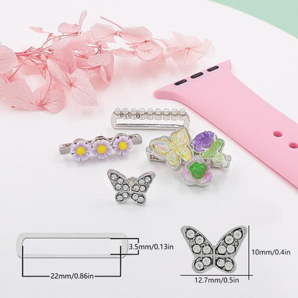 4pcs / Set 22mm Width Smart Watch Butterfly Flower Band Decorative Ring Metal Accessories