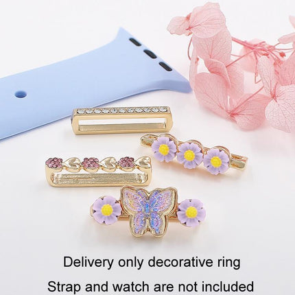 4pcs / Set 22mm Width Smart Watch Butterfly Flower Band Decorative Ring Metal Accessories