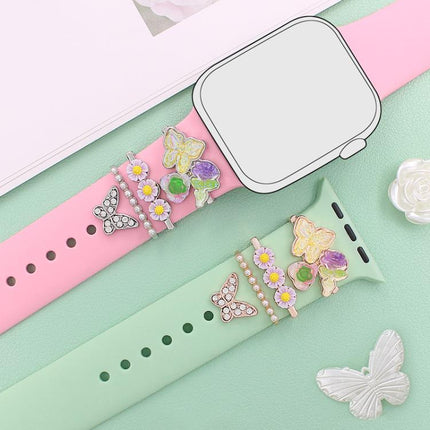 4pcs / Set 22mm Width Smart Watch Butterfly Flower Band Decorative Ring Metal Accessories
