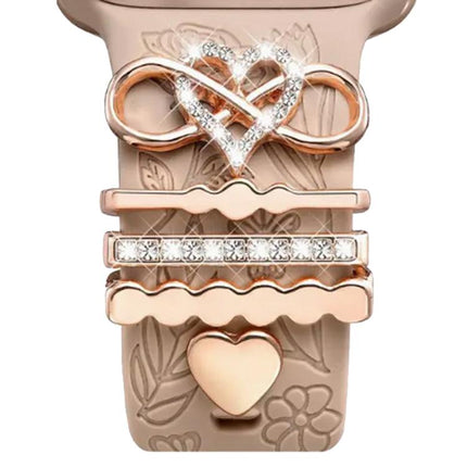 21mm Width Smart Watch Band Decorative Ring Metal Accessories, LOVE Gold, Infinite Love Heart Rose Gold, Dog Paw Rose Gold - DealBuddy