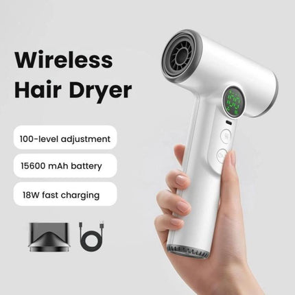 Wireless Hair Dryer With 30,000 RPM High-Speed Motor, 100-Level Adjustable Cool/Warm Air, 15600mAh Long-Lasting Battery - DealBuddy