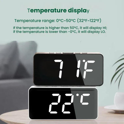 LED Mirror Digital Clock with Type-C Charging Port & 18650 Battery Compartment (Battery Not Included)