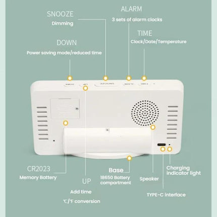 LED Mirror Digital Clock with Type-C Charging Port & 18650 Battery Compartment (Battery Not Included)