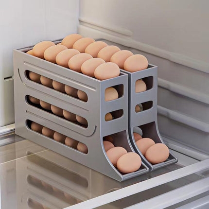 2pcs Kitchen Eggs Organizer 4-layer Slide Refrigerator Eggs Rack Automatic Rolling Tray Drop-proof Carton