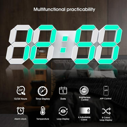 APP Remote Control 3D Led Wall Digital Color Clock Alarm /Date/Temp Display Wall & Table Clock