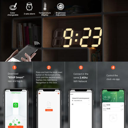 APP Remote Control 3D Led Wall Digital Color Clock Alarm /Date/Temp Display Wall & Table Clock