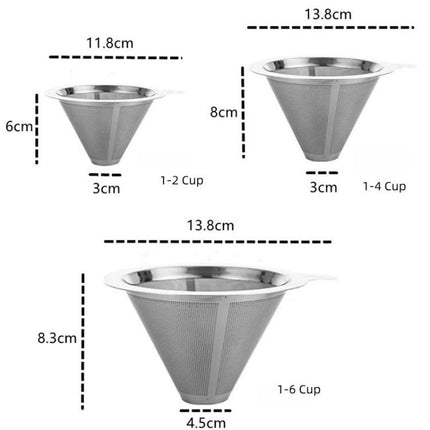304 Stainless Steel Coffee Filter Reusable Mesh for Pour Over/Drip Coffee Maker, 1-2 Cups, 2-4 Cups, 4-6 Cups - DealBuddy