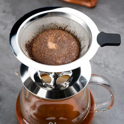 V60 Stainless Steel Coffee Filter with Base for Pour Over Brewing