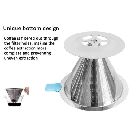 V60 Stainless Steel Coffee Filter with Base for Pour Over Brewing