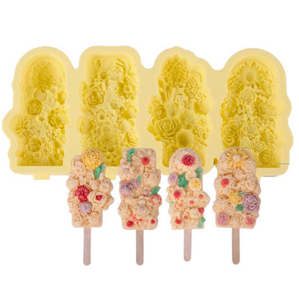 4 Grids Flower Ice Cream Silicone Mold Home Use Food-Grade Ice Pop Mold - DealBuddy
