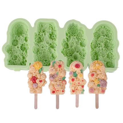 4 Grids Flower Ice Cream Silicone Mold Home Use Food-Grade Ice Pop Mold - DealBuddy