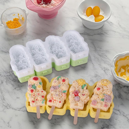 4 Grids Flower Ice Cream Silicone Mold Home Use Food-Grade Ice Pop Mold - DealBuddy