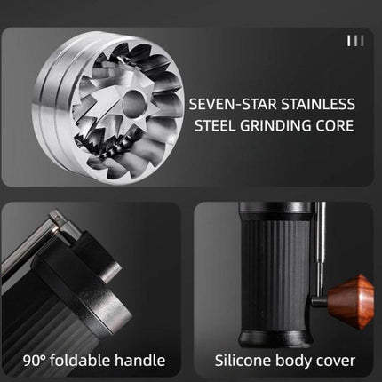 Seven Stars Manual Coffee Grinder CNC Stainless Steel Burr Foldable Hand Crank Mill for Coffee Beans