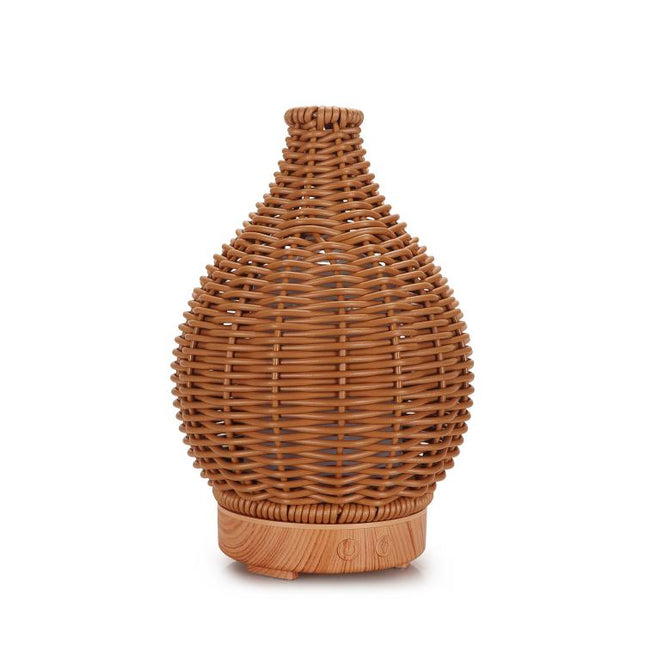 100ML Hollow Rattan Ultrasonic Humidifier & Aromatherapy Diffuser with 7-Color LED Lights, 5V USB, 24V EU Plug - DealBuddy