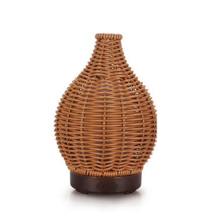 100ML Hollow Rattan Ultrasonic Humidifier & Aromatherapy Diffuser with 7-Color LED Lights, 5V USB, 24V EU Plug - DealBuddy