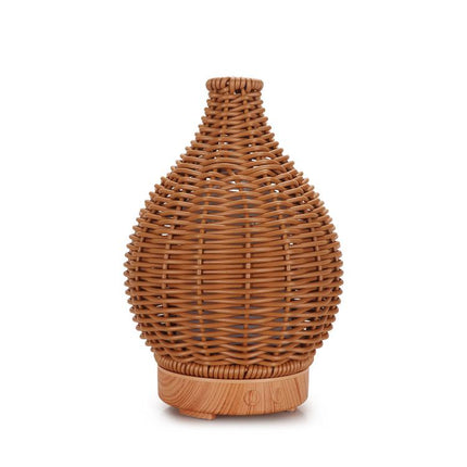 100ML Hollow Rattan Ultrasonic Humidifier & Aromatherapy Diffuser with 7-Color LED Lights, 5V USB, 24V EU Plug - DealBuddy