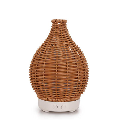 100ML Hollow Rattan Ultrasonic Humidifier & Aromatherapy Diffuser with 7-Color LED Lights, 5V USB, 24V EU Plug - DealBuddy